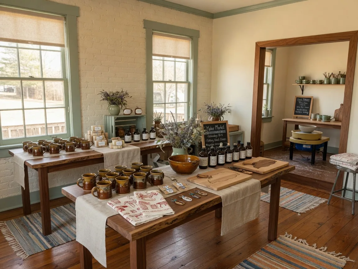 Warm classroom and maker tables at Bourbon Ridge studio in Maple Grove